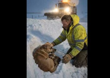 A Snowplow Driver Saw One Ear Above a Roadside Drift—Under the Snow, a Mother Dog Was Curled Around Six Newborn Puppies