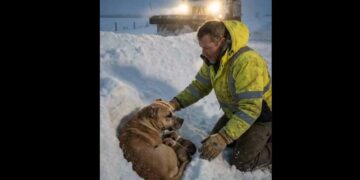 A Snowplow Driver Saw One Ear Above a Roadside Drift—Under the Snow, a Mother Dog Was Curled Around Six Newborn Puppies