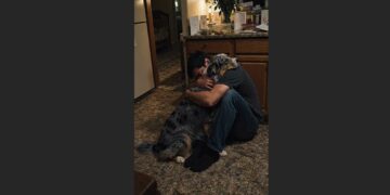 She Was Found Tied Inside an Abandoned Workshop—Months Later, the Frightened Australian Shepherd Was the One Who Came When Her Foster Mom Couldn’t Stop Crying