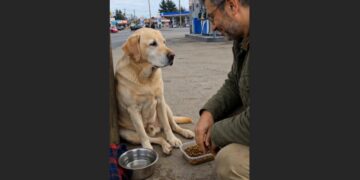 An Elderly Golden Labrador Was Abandoned at a Highway Gas Station With a Bowl of Water and an Old Blanket. He Kept Watching Every Passing Car—Until One Phone Call Revealed Who He Was Waiting For.